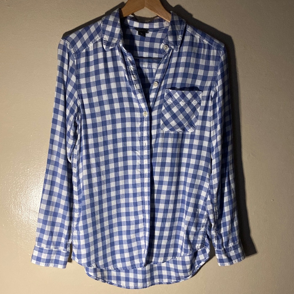 Eddie Bauer Navy and White Plaid Shirt
